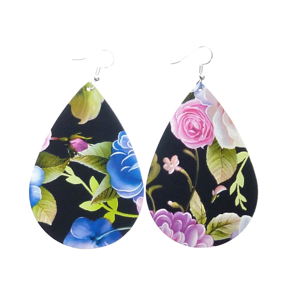 Black Flower Leather Earrings